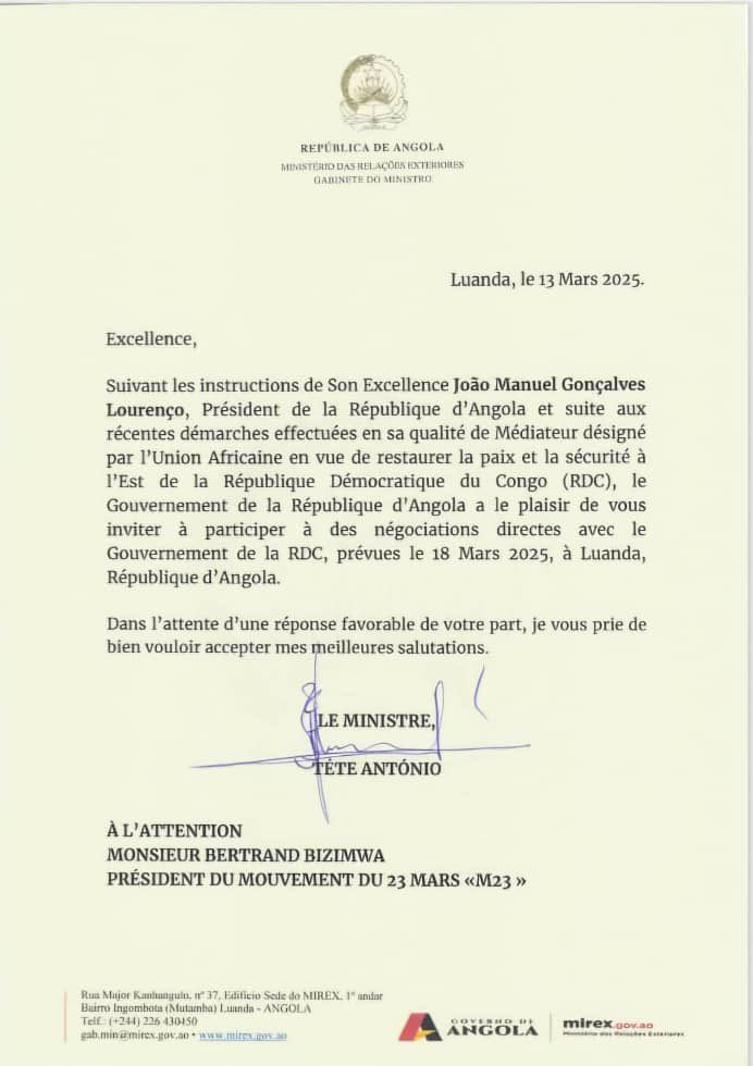 CESSAR-FOGO FRACASSOU NA RD CONGO, M23 REJEITOU PROPOSTA DO PRESIDENTE DA UNIÃO AFRICANA, JOÃO LOURENÇO QUE UTILIZOU O FACEBOOK PARA COMUNICAR COM OS LÍDERES DO M23